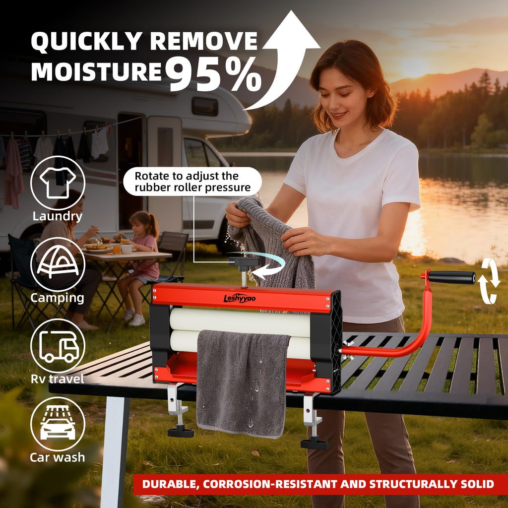 Clothes Wringer - Rotary Dryer with a Thick Drum Effectively Removes Water from Towels, Jeans, and Suede - Portable for Off-Grid, RV Camping, Emergency Preparedness