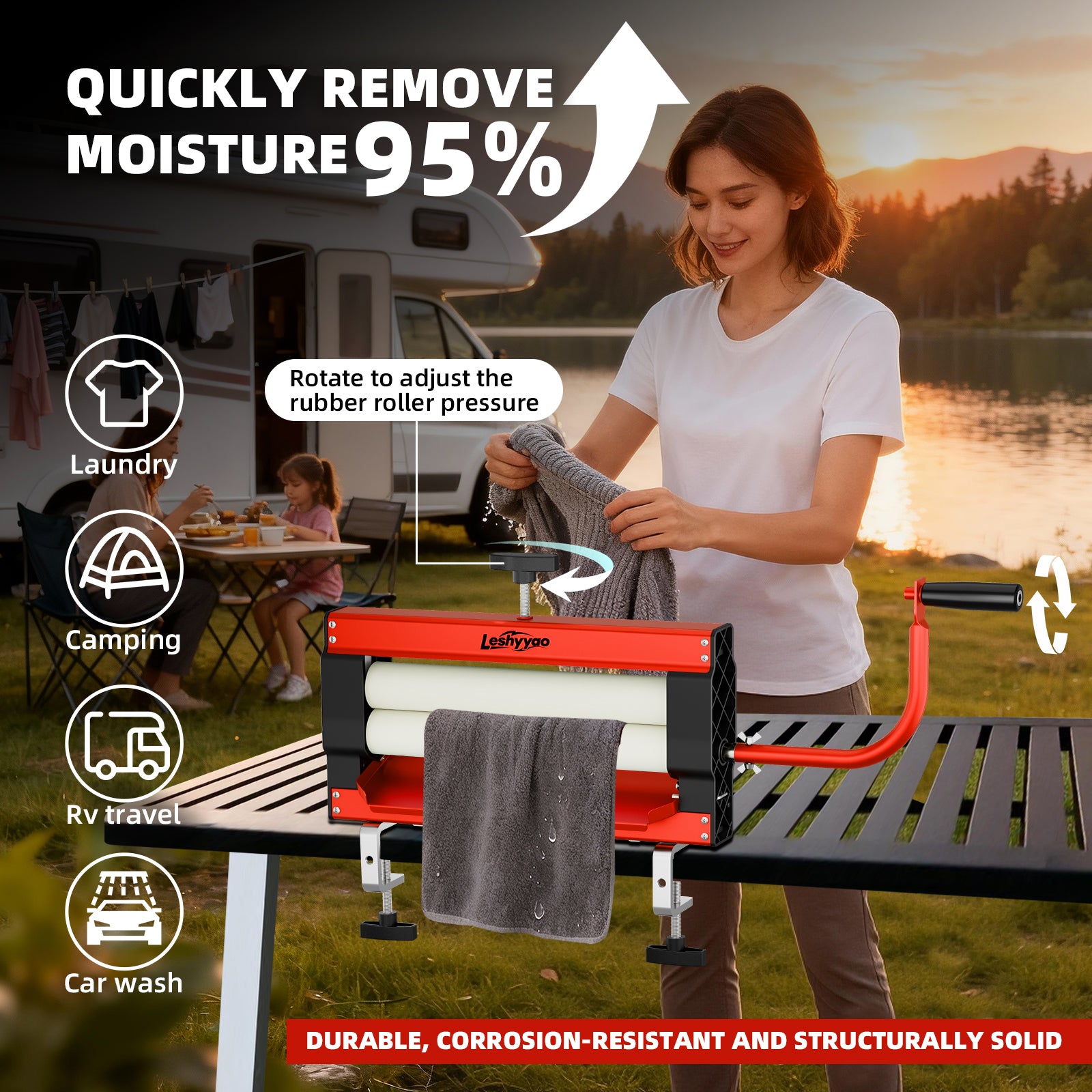 Clothes Wringer - Rotary Dryer with a Thick Drum Effectively Removes Water from Towels, Jeans, and Suede - Portable for Off-Grid, RV Camping, Emergency Preparedness