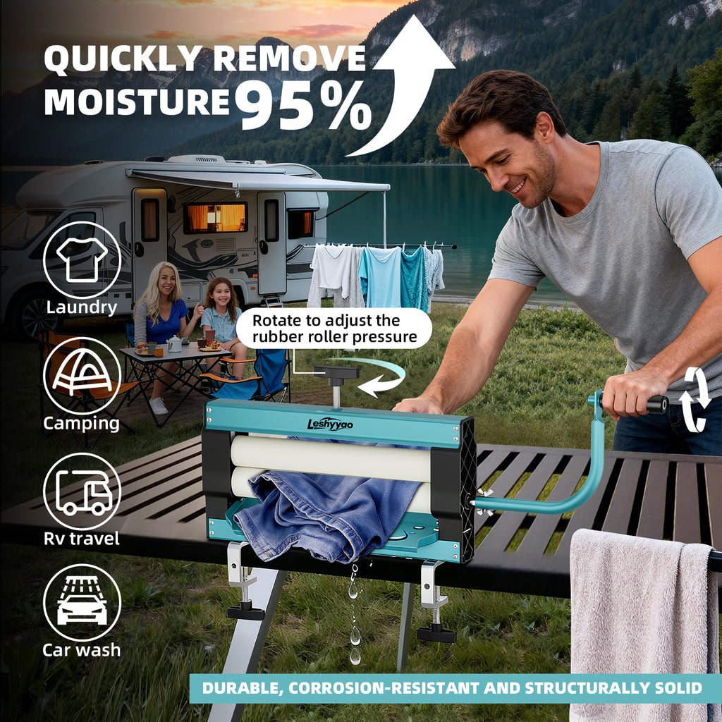 Clothes Wringer - Rotary Dryer with a Thick Drum Effectively Removes Water from Towels, Jeans, and Suede - Portable for Off-Grid, RV Camping, Emergency Preparedness