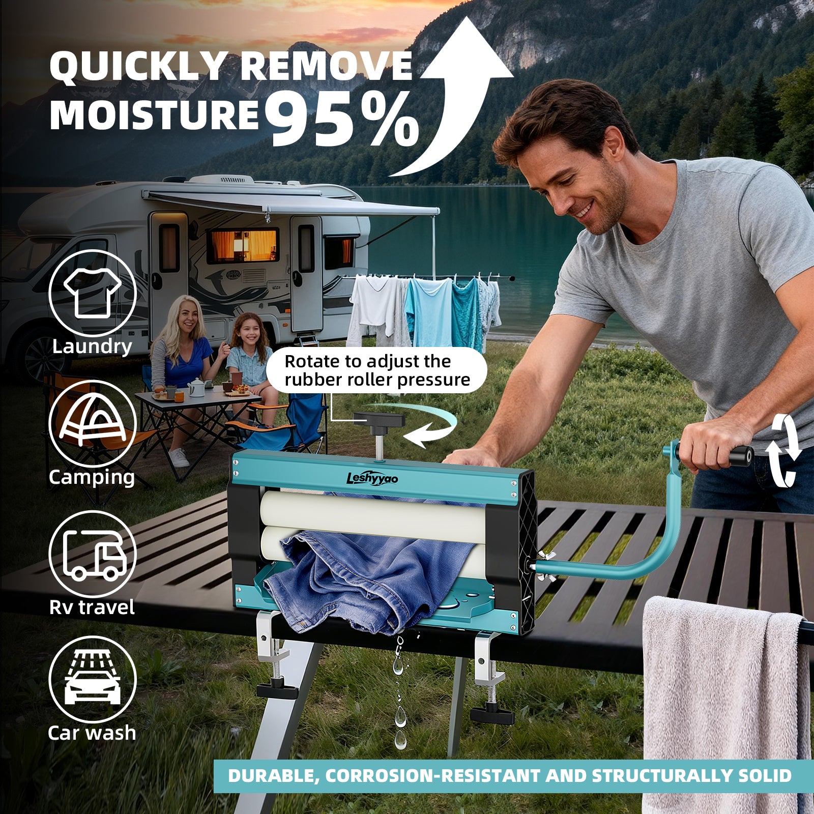 Clothes Wringer - Rotary Dryer with a Thick Drum Effectively Removes Water from Towels, Jeans, and Suede - Portable for Off-Grid, RV Camping, Emergency Preparedness