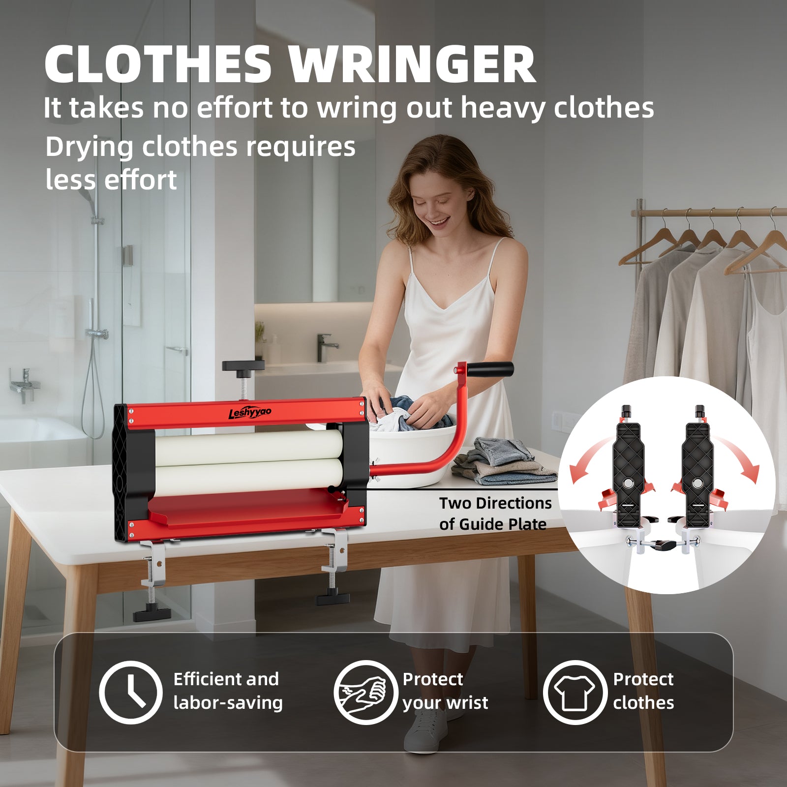 Clothes Wringer - Rotary Dryer with a Thick Drum Effectively Removes Water from Towels, Jeans, and Suede - Portable for Off-Grid, RV Camping, Emergency Preparedness
